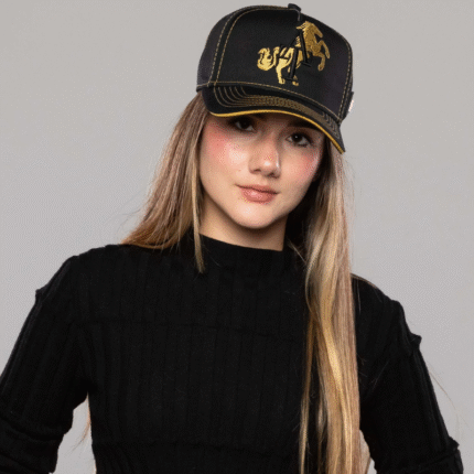Gorra Negra Drill Caballo Dorado